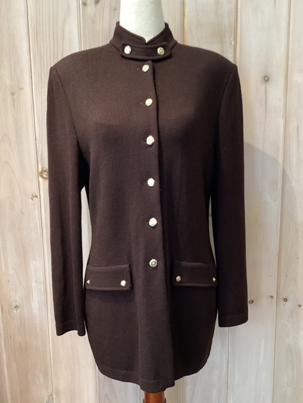 St John Santana Knit Cardigan Blazer Size 8 Chocolate Brown - Picture 2 of 8